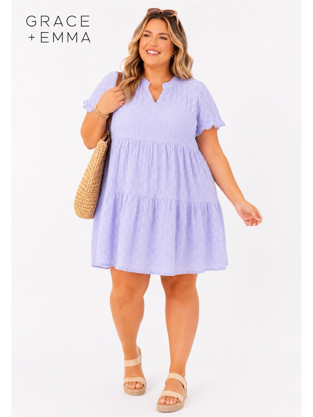 Boutique Checkered Tiered Babydoll Dress